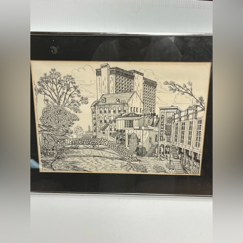 Signed Richard Ricardo Ross San Antonio Riverwalk Framed Art Vintage